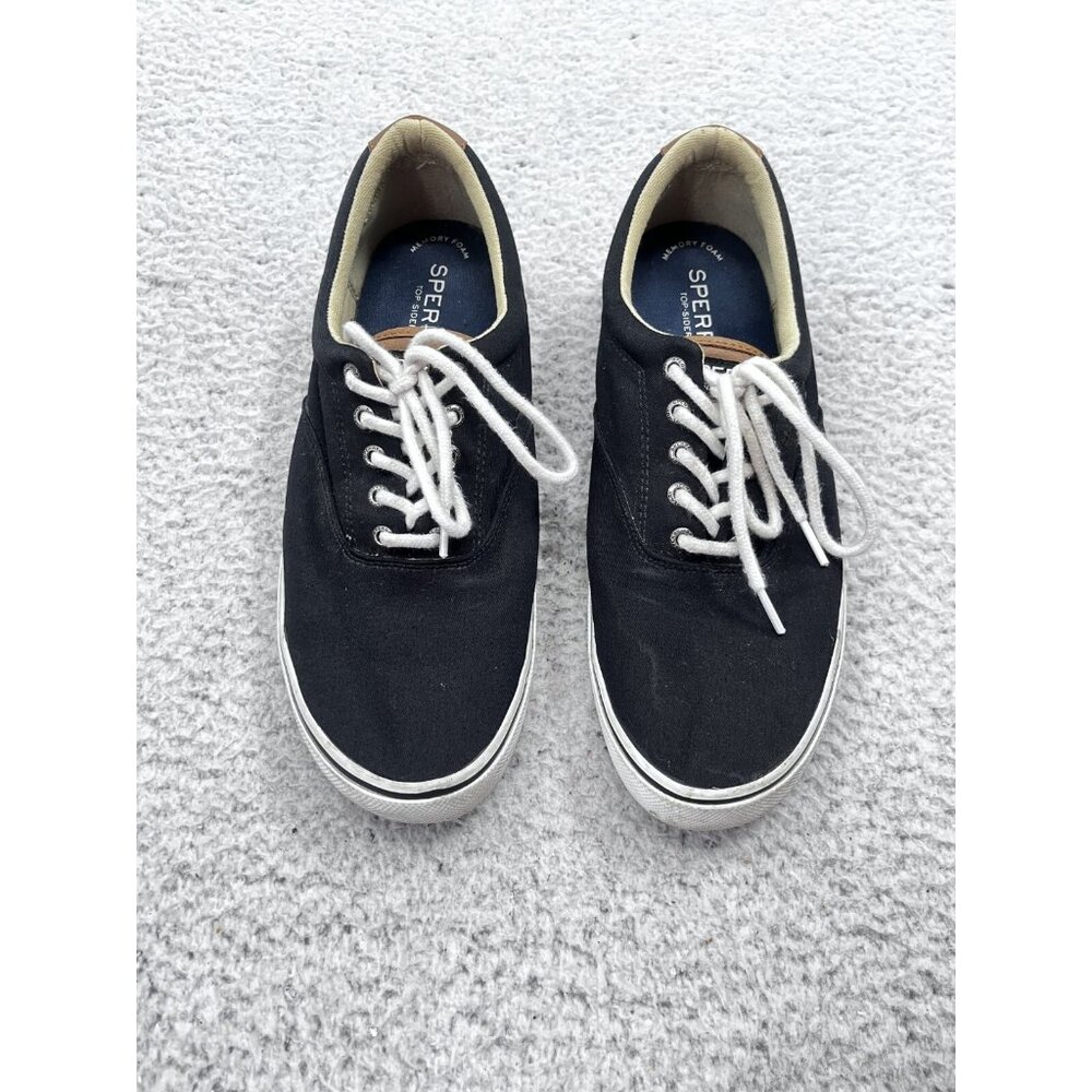 Men's Sperry Top Slider Black Canvas Lace Up Low Top Sneakers Size 11.5 M